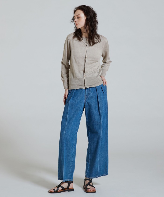 セール 30%OFF】プレーンリネン クルーネックカーディガン