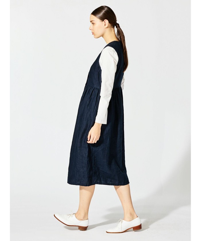 23SS美品 mizuiro ind リネン ジレワンピース ミズイロインド F