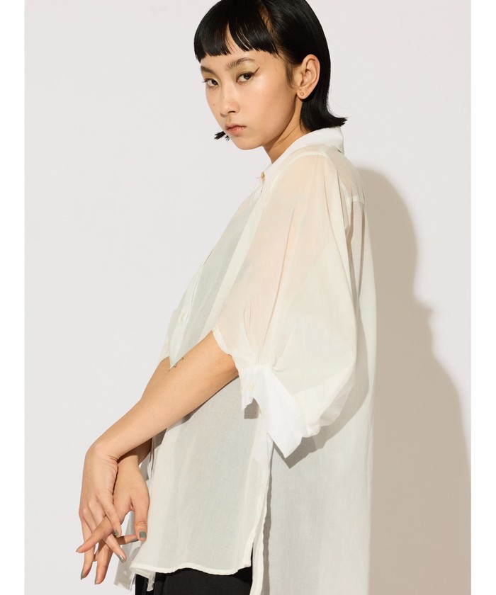 MIDIUMISOLID Lady's シアースリットスリーブチュニックシャツ