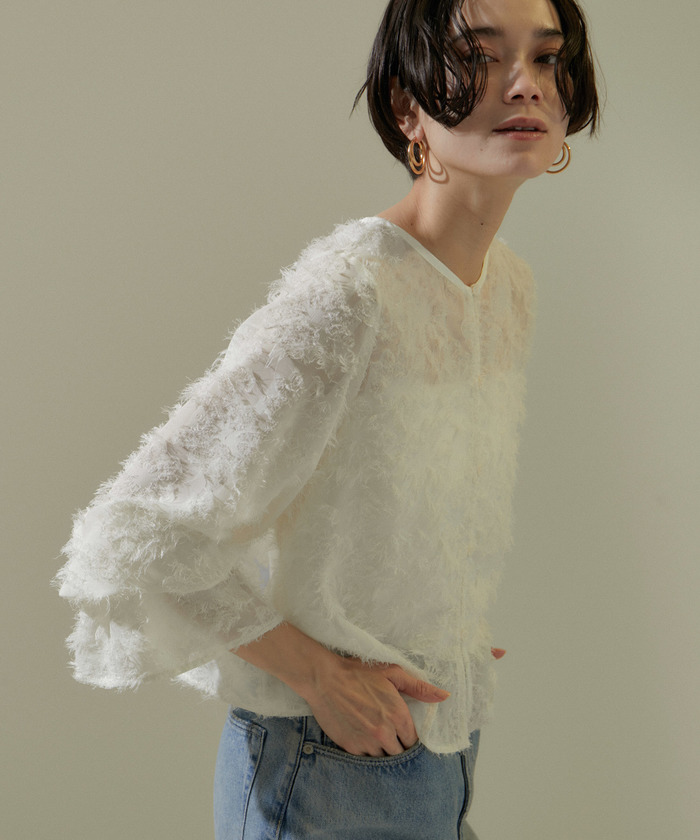 LOEWE ◆ ロエベ シルク100% シアー アシメ　シャツ 114750_1019.jpg
