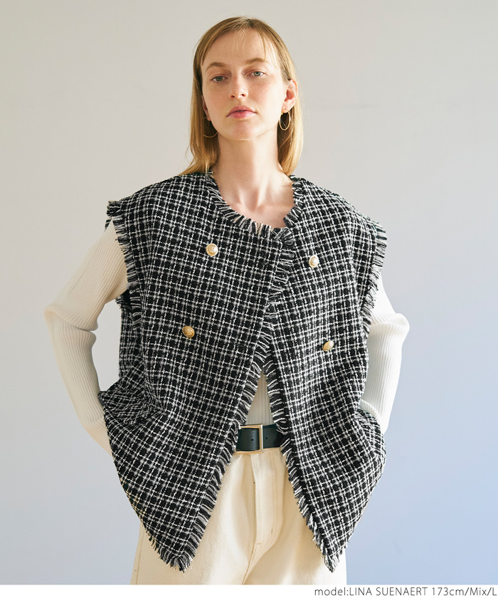 【SALE／55%OFF】 セール 33%OFF】金ボタンツイードベスト（前開き/羽織り ベスト/ジレ