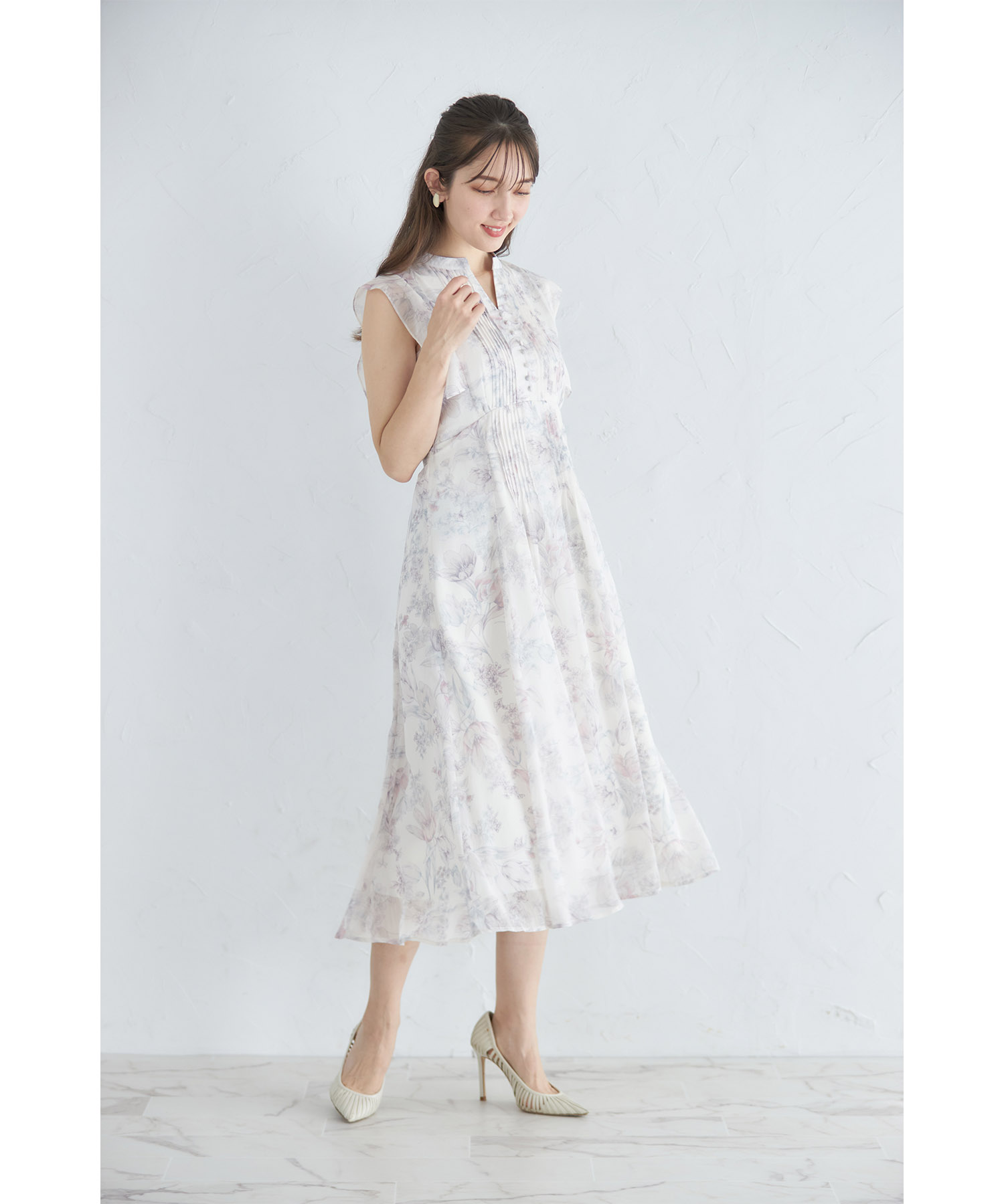 リュクス  ワンピース 華やか フラワー  ドレス ドレス 長袖 リュクス フラワー 華やか ワンピース