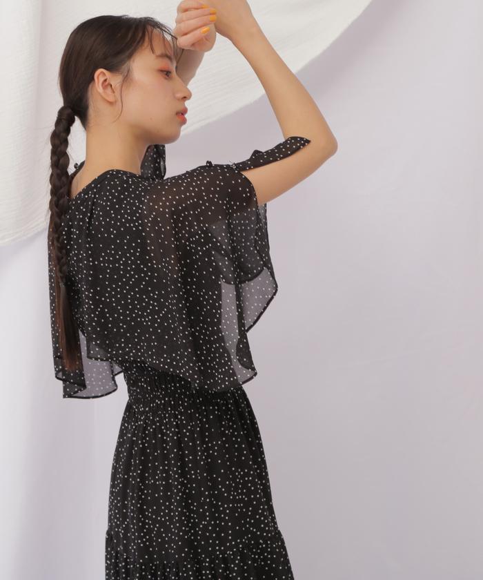 【JILL STUART】花×水玉 ケープ スクエアネック DRESS JILL STUART】花×水玉 ケープ スクエアネック DRESS