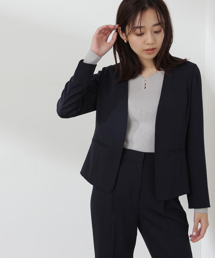 ポリエステルドビー SETUPシリーズノーカラージャケット 楽天市場】[洗える]＜ポリエステルドビーSET UP＞ノーカラー