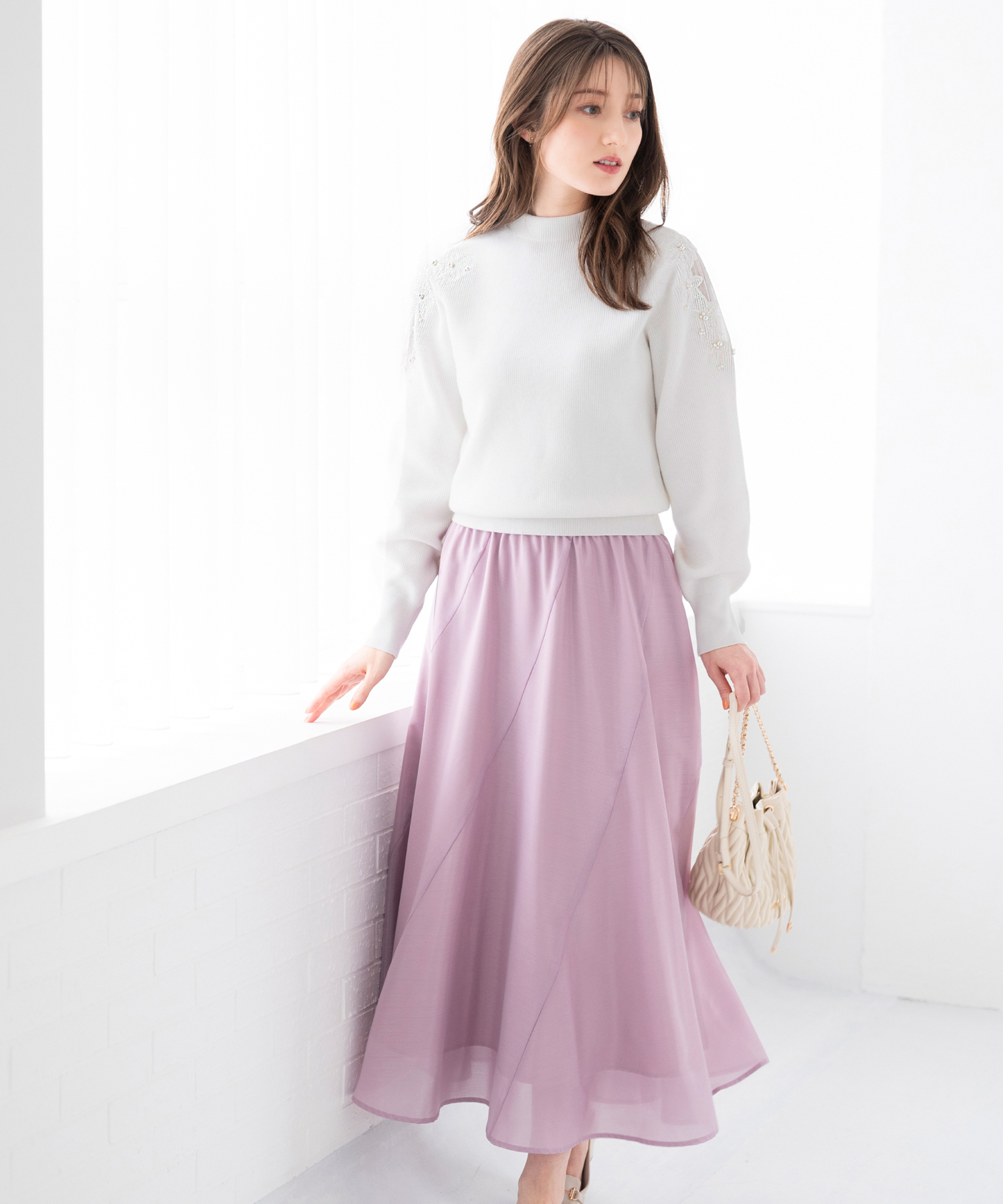 極美品　エルメス　ウール　ジョーゼット　フレアスカート　ベージュ　34 ダンボールニットフレアスカート】｜【feerique(フィーリック
