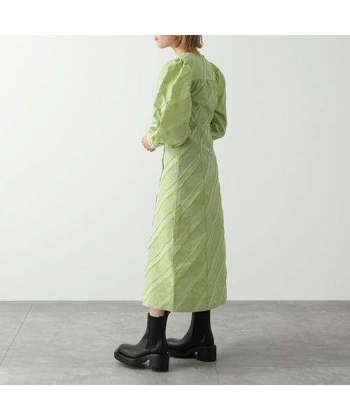 Ganni(ガニー)ワンピース ロング ミドル パフスリーブ ドレス GANNI ガニー ワンピース Cotton Poplin V-Neck Long Dress