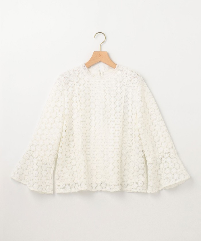 【an】 フラワーレース/5分袖/フレア/セットアップ/ホワイトxブラック美品 セール 30%OFF】【WEB限定】フラワーレース 袖フレアトップス