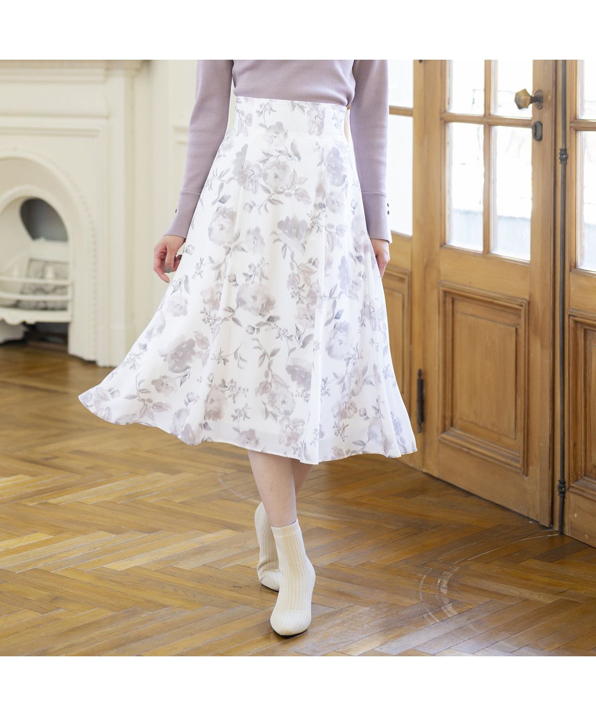 HOBBS★メイヴ ウールスカート ミッシュマッシュ MISCH MASCH ぼかしフラワースカート/MM337213