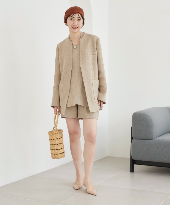 【美品】◎Plage◎R’IAMリネンノーカラージャケット セール 30%OFF】【R'IAM】リネンノーカラージャケット(505945269