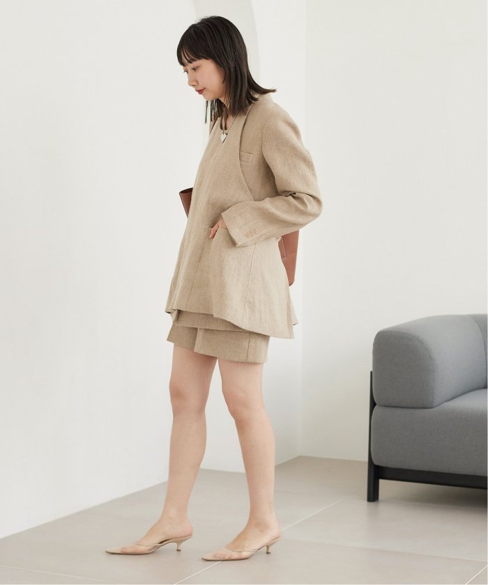 【美品】◎Plage◎R’IAMリネンノーカラージャケット セール 30%OFF】【R'IAM】リネンノーカラージャケット(505945269