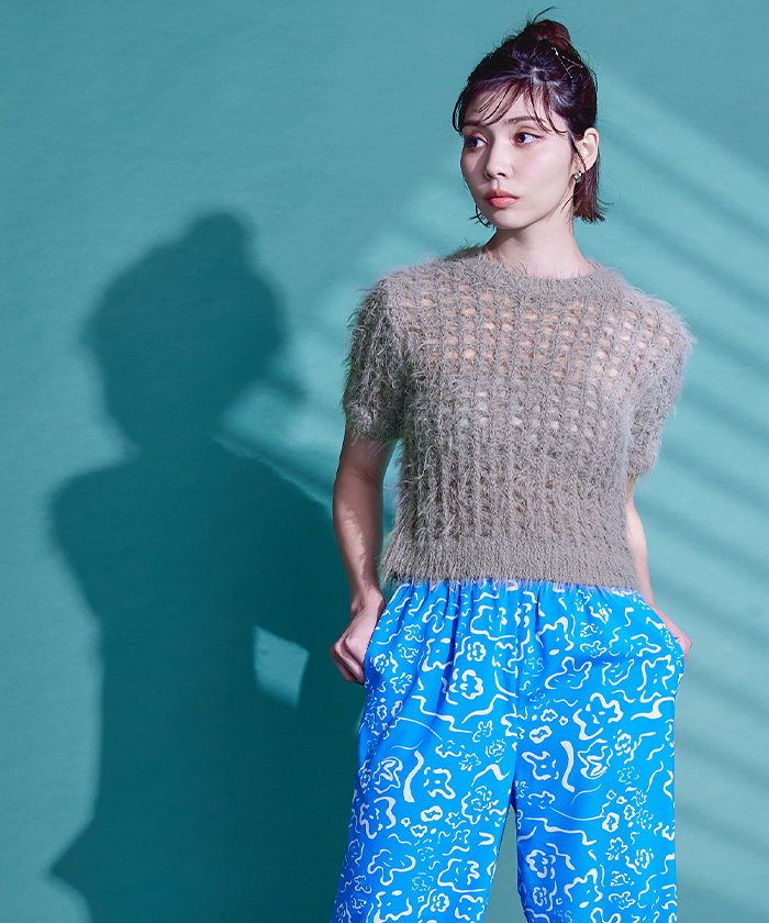 セール60%OFF】メッシュ編みシャギー半袖トップス(505968619
