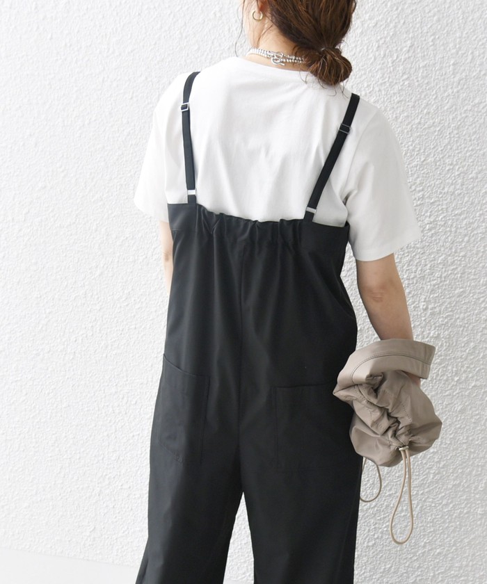ships any＊Tシャツ × Iラインセミワイド サロペットセット 黒 セール 40%OFF】SHIPS any:〈洗濯機可能〉Tシャツ × Iライン