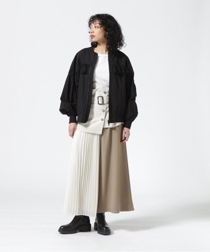 ロイヤルファー☆ファーコート☆フリル付き☆レース☆ノーカラー☆ブラック セール】Risley/リズレー/別注メッシュフリルMA－1(505956070