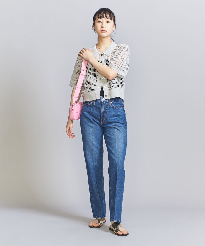 美品　BEAUTY&YOUTH ベージュ　ハイウエスト　デニム　S 美品BEAUTY&YOUTH ベージュハイウエストデニムS