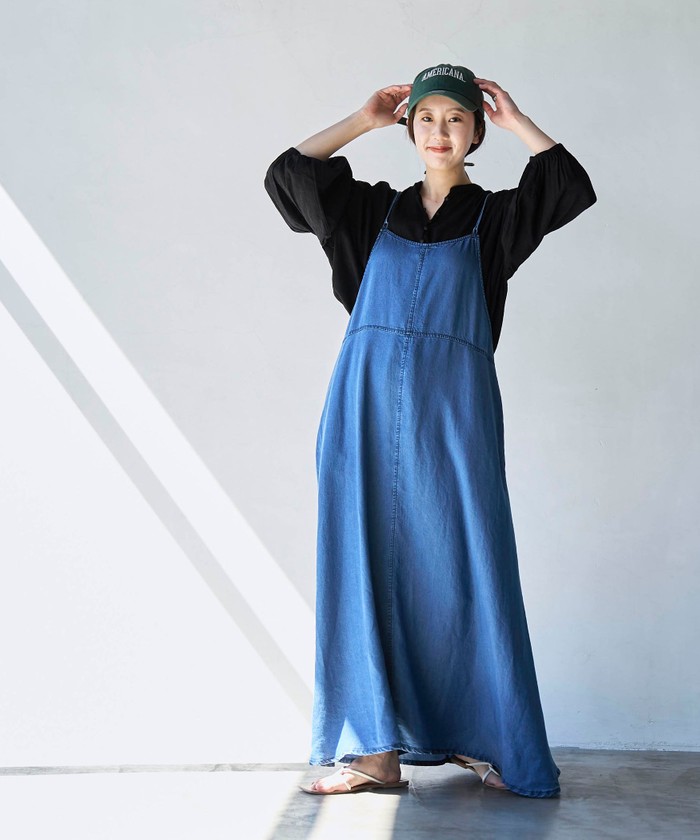 ライトデニムキャミワンピース sizeFREE Indigo かぐれ - メルカリ