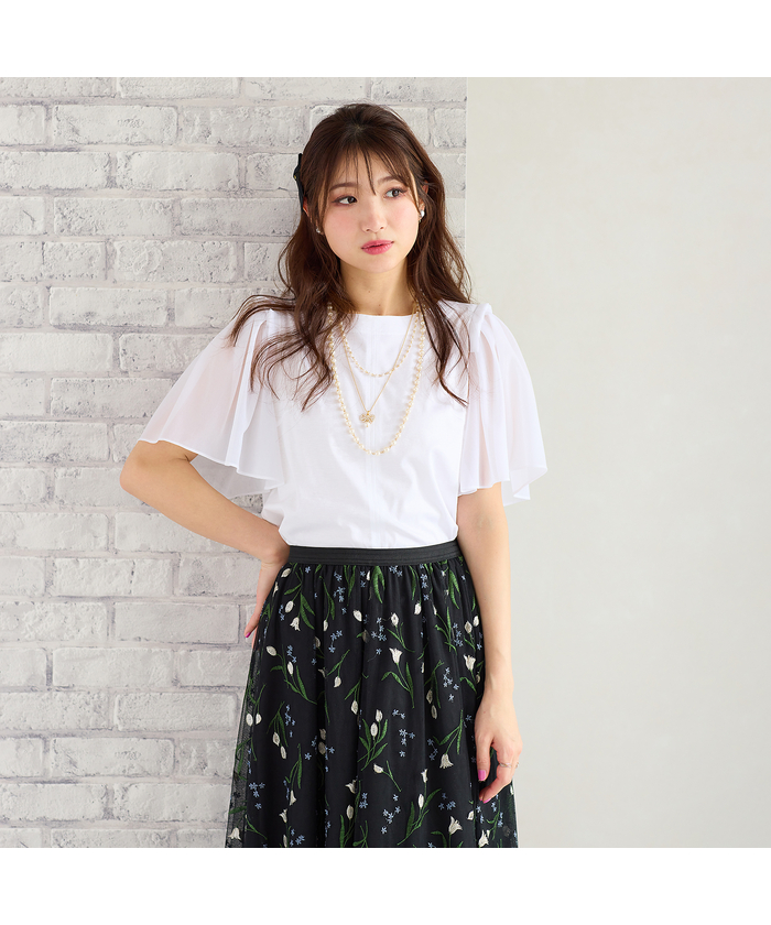 ローズティアラ　４２（１３号）　フレアスカート　未使用品 セール 50%OFF】チューリップ刺繍フレアスカート(505975409