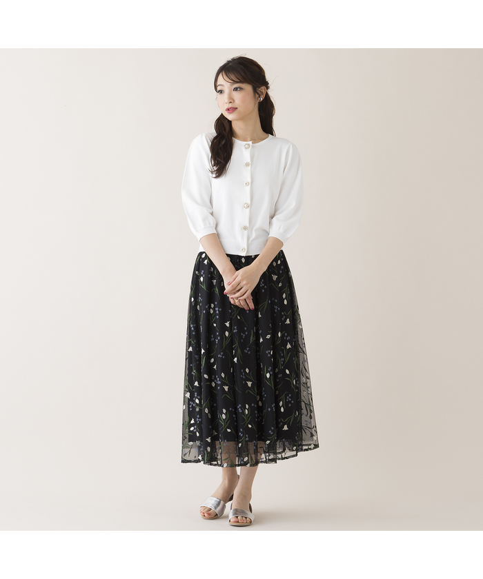 ✨美品✨ローズティアラ ジュエル デニム刺繍裾フレアブラウス
