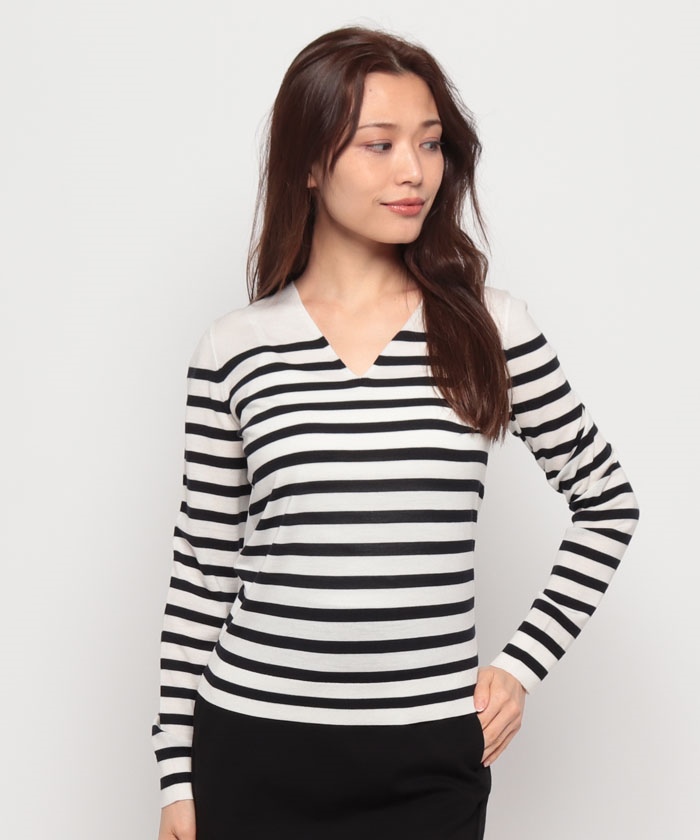 セール】ニット REGAL WOOL STRIPE VNECK(505941491) | セオリー
