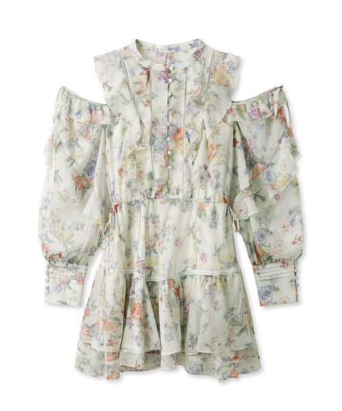 セール 50%OFF】プリントフリルシフォンミニワンピース
