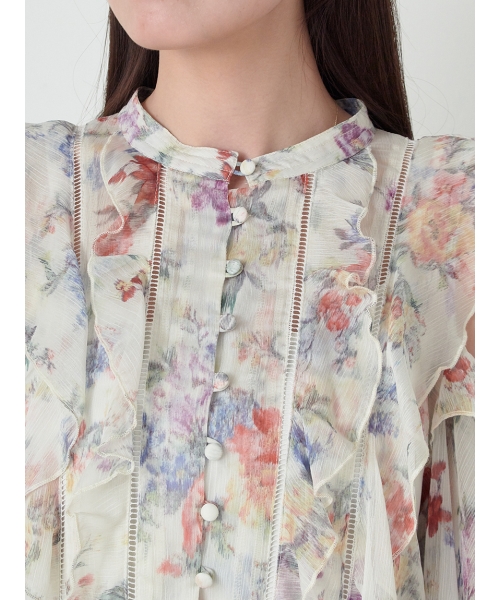 セール 50%OFF】プリントフリルシフォンミニワンピース セール 50%OFF】プリントフリルシフォンミニワンピース