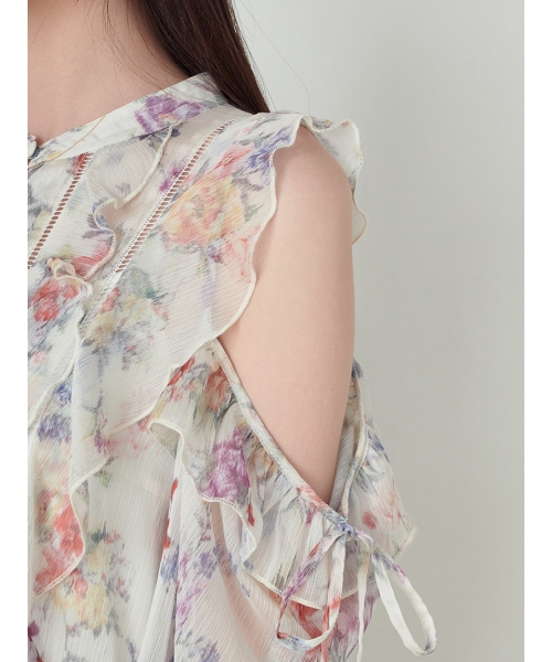 セール 50%OFF】プリントフリルシフォンミニワンピース セール 50%OFF】プリントフリルシフォンミニワンピース
