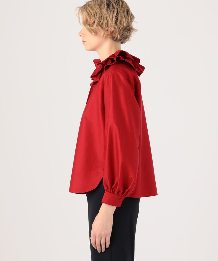 【美品】トゥモローランド ルミエールモールスキン ラッフルカラーブラウス 黒 トゥモローランド ルミエールモールスキン ラッフルカラー