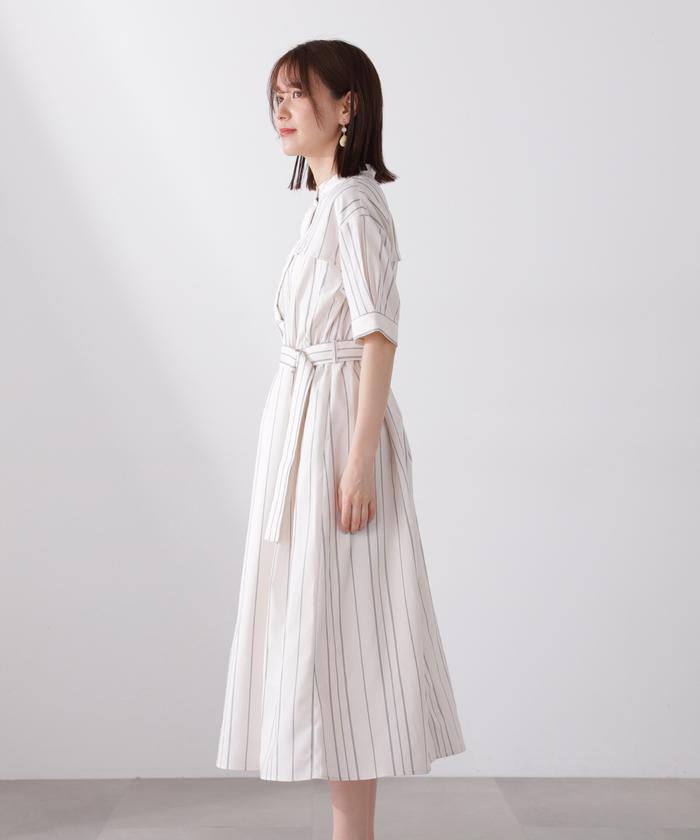 セール 50%OFF】ベルト付麻調バンドカラーワンピース(505985808 セール 50%OFF】ベルト付麻調バンドカラーワンピース(505985808