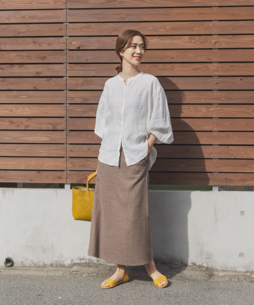 セール 20%OFF】リネンタックボリュームスリーブブラウス