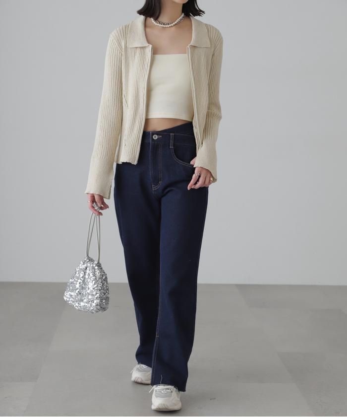 ひなたApuweiser-riche カーディガンとルーニィ カットソー セール 50%OFF】襟付きダブルジップリブニットカーディガン