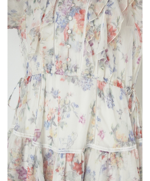 セール 50%OFF】プリントフリルシフォンミニワンピース セール 50%OFF】プリントフリルシフォンミニワンピース