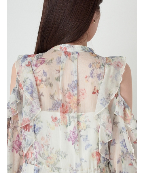 セール 50%OFF】プリントフリルシフォンミニワンピース セール 50%OFF】プリントフリルシフォンミニワンピース