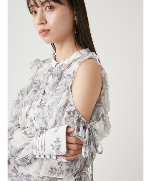 セール 50%OFF】プリントフリルシフォンミニワンピース セール 50%OFF】プリントフリルシフォンミニワンピース