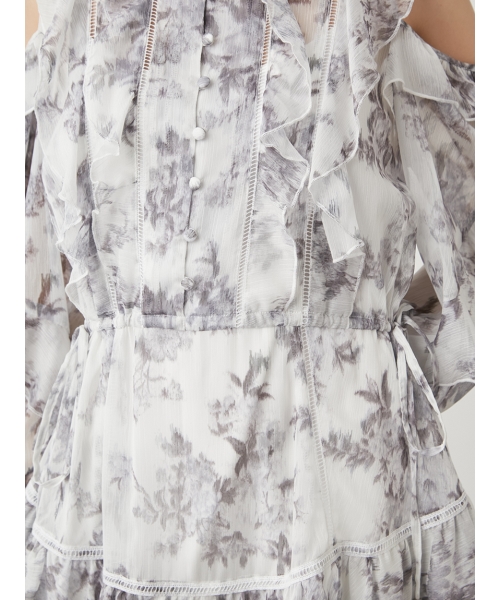 セール 50%OFF】プリントフリルシフォンミニワンピース セール 50%OFF】プリントフリルシフォンミニワンピース