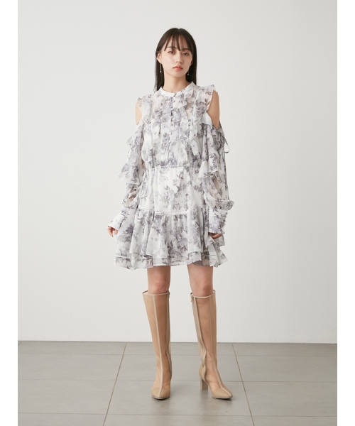 セール 50%OFF】プリントフリルシフォンミニワンピース
