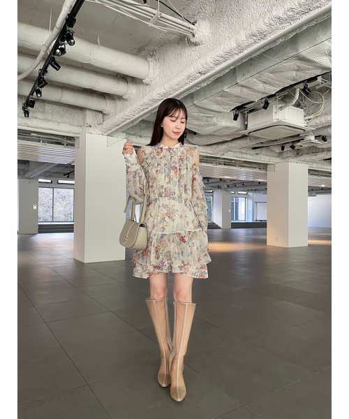 セール 50%OFF】プリントフリルシフォンミニワンピース セール 50%OFF】プリントフリルシフォンミニワンピース