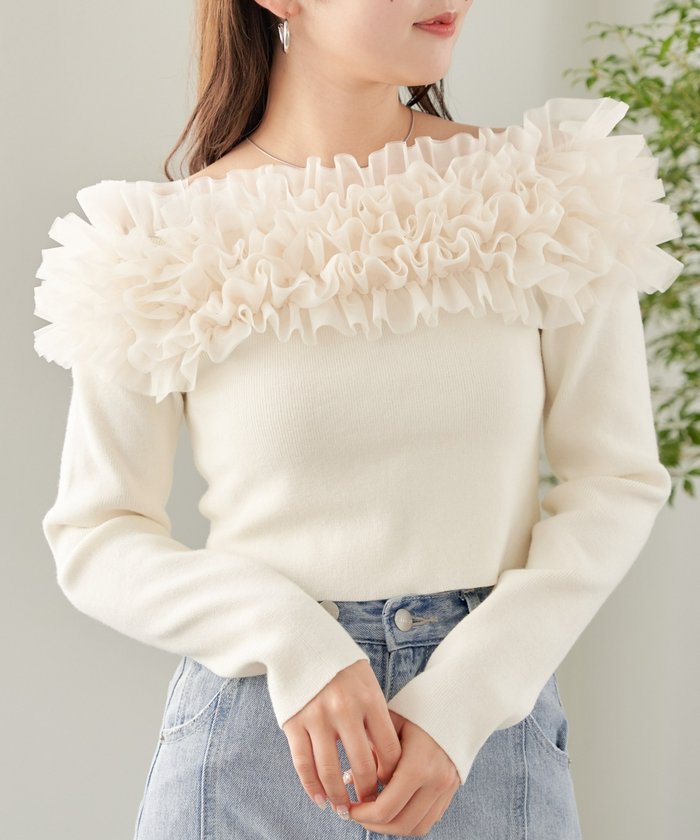 セール 60%OFF】【Chico】チュールボリュームオフショルニット