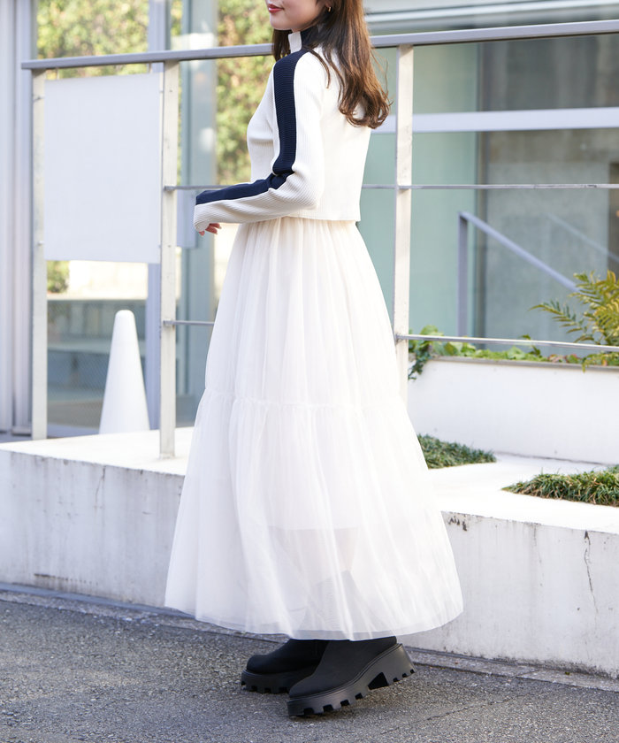 セール 60%OFF】【Chico】Wジップハイネックニット+チュール セール 60%OFF】【Chico】Wジップハイネックニット+チュール