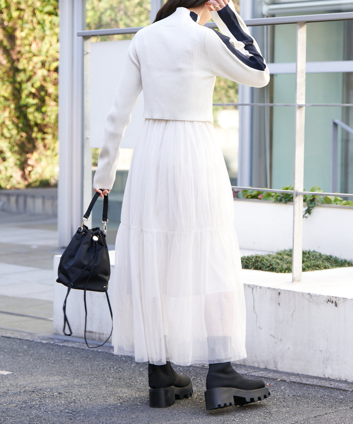 セール 60%OFF】【Chico】Wジップハイネックニット+チュール セール 60%OFF】【Chico】Wジップハイネックニット+チュール