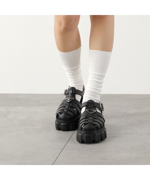 パリコレクション PRADA サンダル 1X853M 3LKK ラバー グルカ メッシュ(505989759 靴
