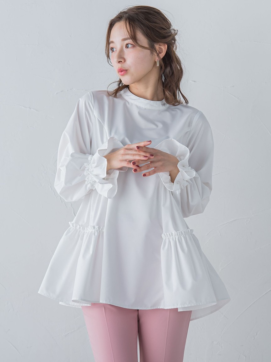 クイーンズコート 袖フリルチュニックブラウス≪洗濯機で洗える≫ セール】 袖フリルチュニックブラウス≪洗濯機で洗える