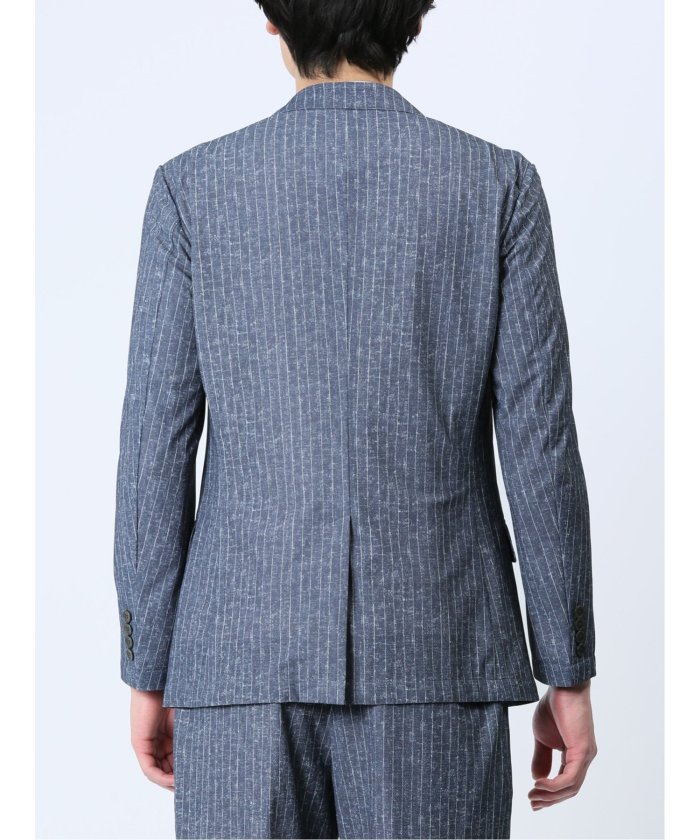 TechDenim スリムフィット 2ボタンジャケット ストライプ青