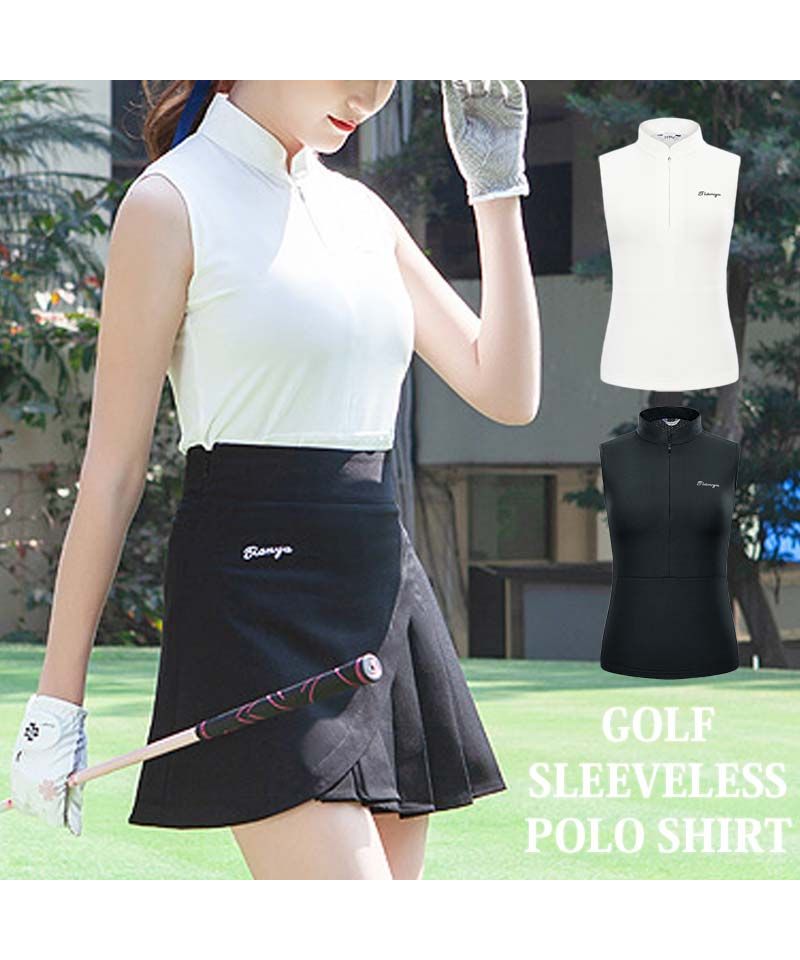 トップイズム TopIsm ゴルフウェア レディース ゴルフノースリーブ モックネック ポロシャツ ハイネック ハーフジップ ストレッチ 伸縮 トップ クーポン】トップイズム TopIsm ゴルフウェア レディース ゴルフ