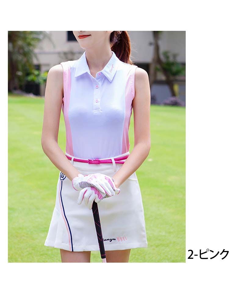 Titleist レディースゴルフノースリーブトップ、ホワイト、ピンク クーポン】【セール14%OFF】トップイズム TopIsm ゴルフウェア