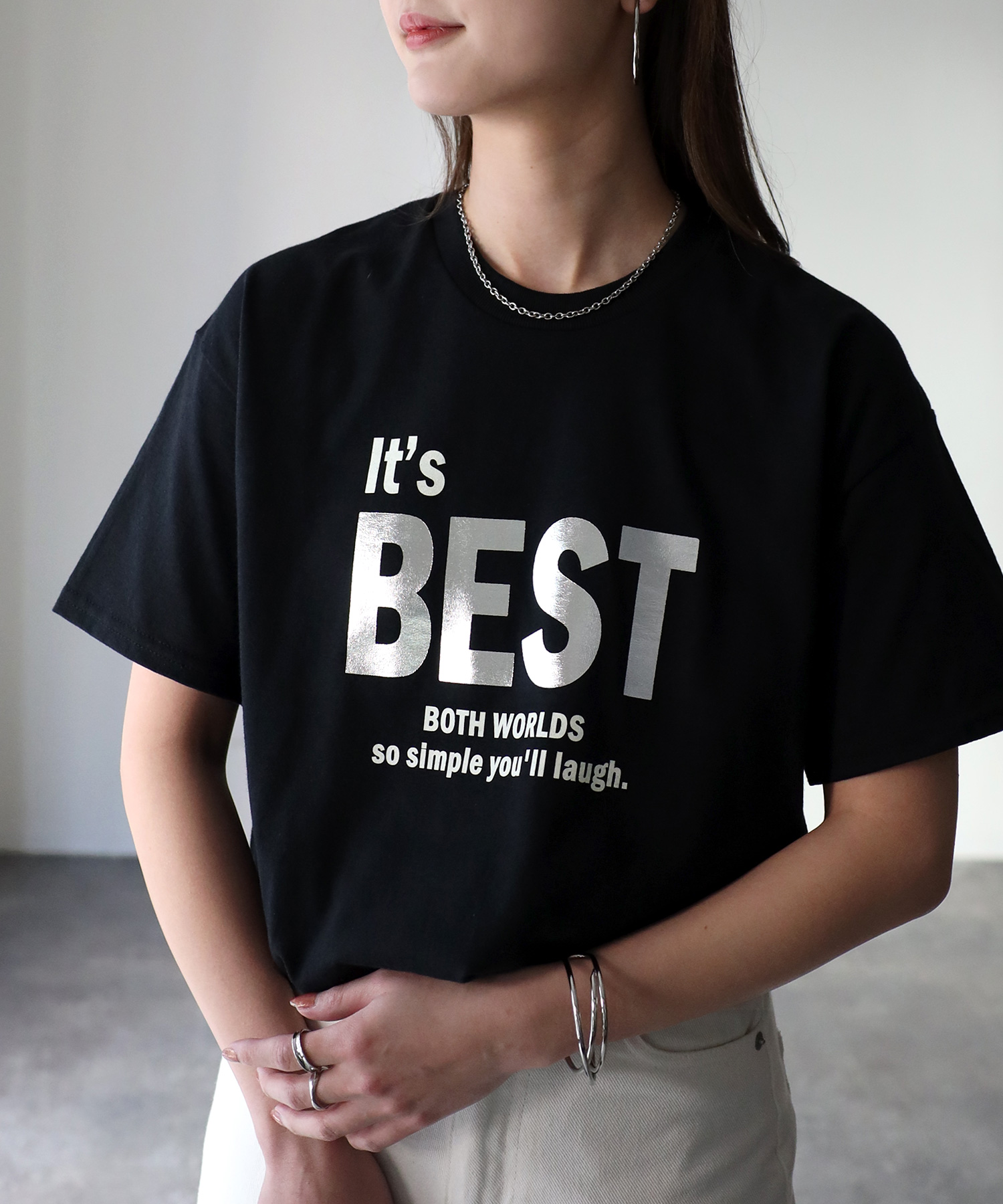 リベリー Riberry It's BEST 箔シルバープリントロゴTシャツ リベリー Riberry It's BEST 箔シルバープリントロゴTシャツ