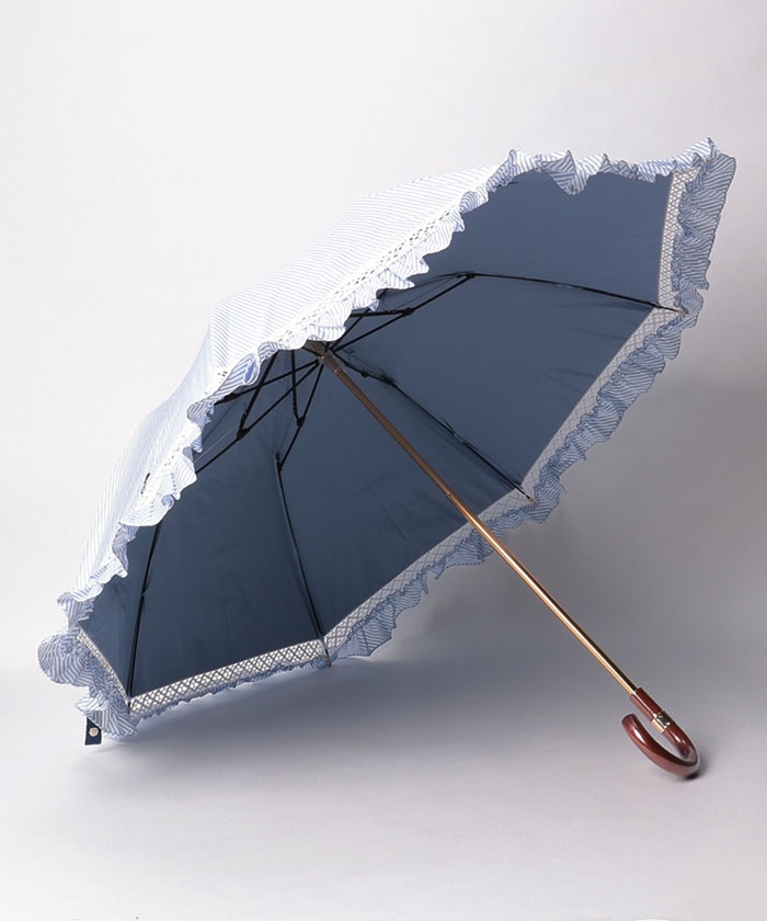晴雨兼用折りたたみ日傘 ストライプフリル(505929131) | ポロ 晴雨兼用折りたたみ日傘 ストライプフリル(505929131) | ポロ