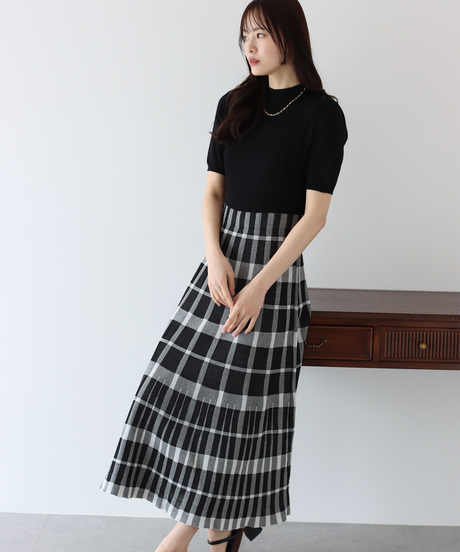 evelyn チェックボレロニットワンピース アイスブルー - メルカリ