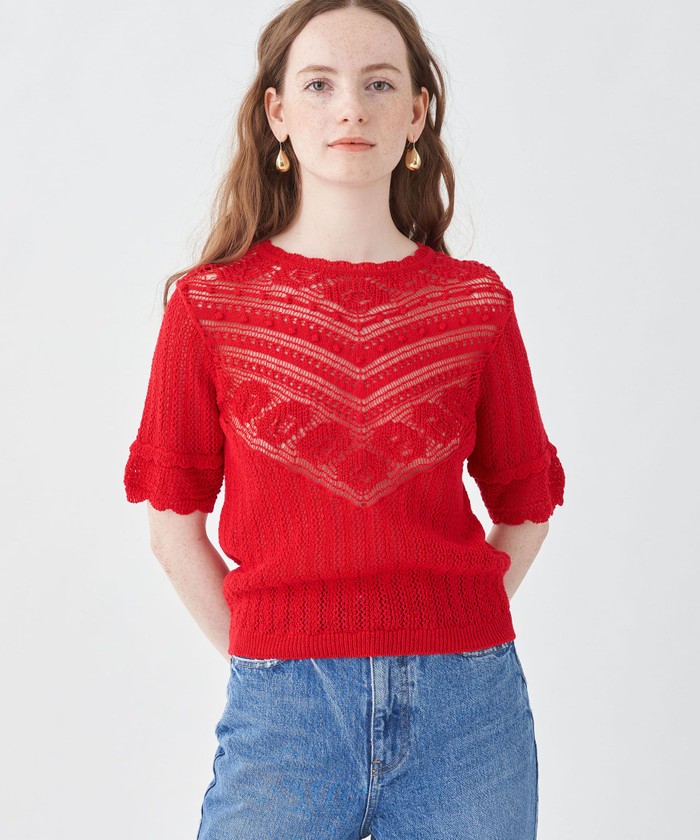 セール 40%OFF】レーシーニット ハーフスリーブプルオーバー