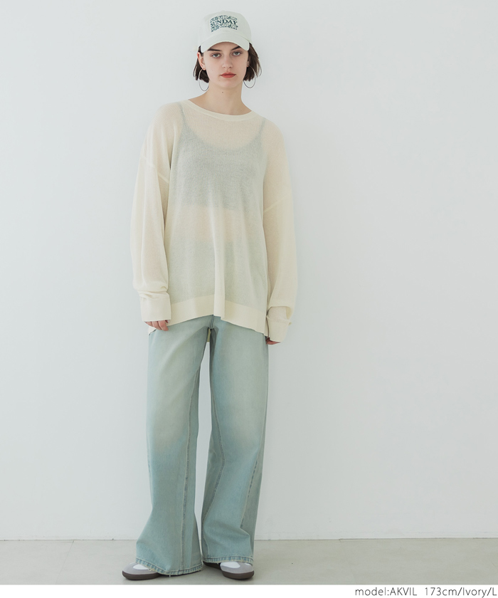 セール】透け感シアーニット（サマーニット/長袖/重ね着/リブ