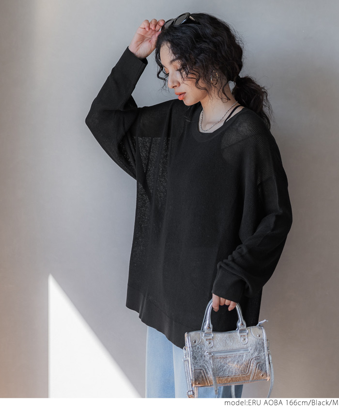 セール】透け感シアーニット（サマーニット/長袖/重ね着/リブ