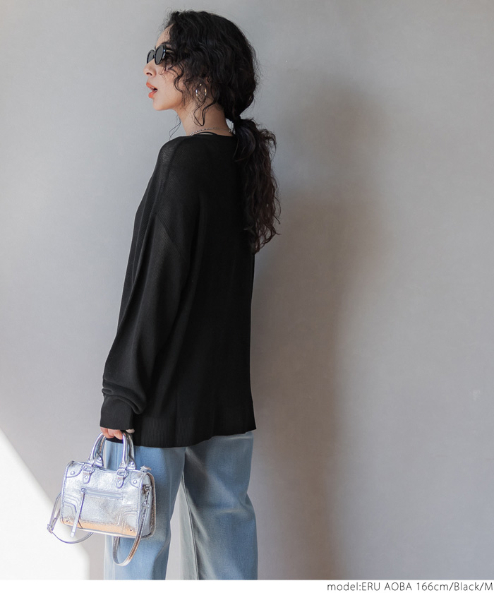 セール】透け感シアーニット（サマーニット/長袖/重ね着/リブ